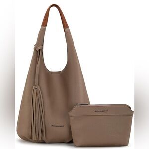 - LEATHER SLOUCHY SHOULDER Hobo Bag for Women 2PCS w/ & Cosmetic BAG *NEW*